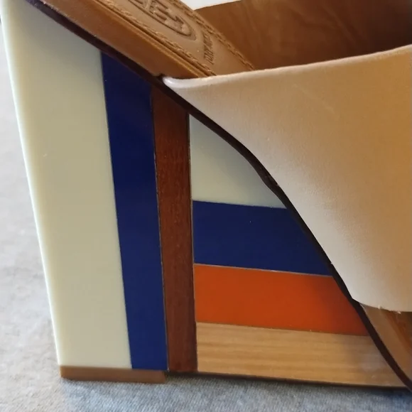 Tory Burch Color Cube 100mm Mule Sandals - Veg Nappa in Sun Beige - Size 8 - Picture 5 of 15